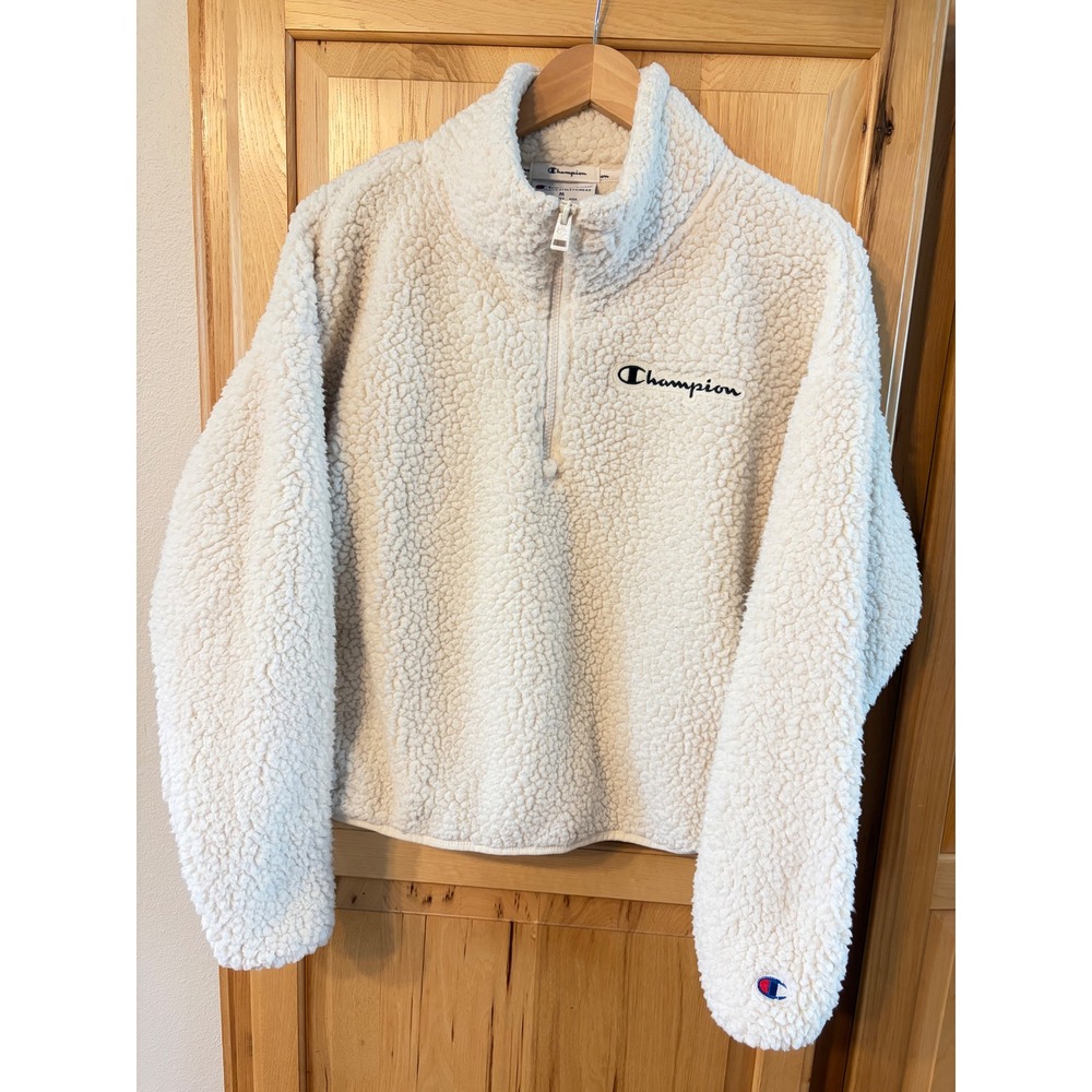 Champion Womens Sherpa Fleece Quarter Zip Pullover Cream Off White W9247 M